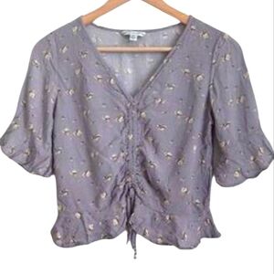 American Eagle Floral‎ Purple Cottage Ruffle Short Sleeve Milkmaid Crop Top XL